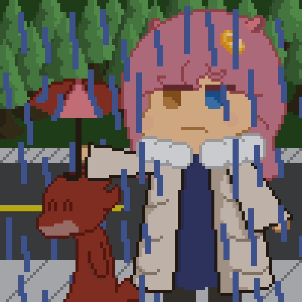 A girl holding an umbrella for a kobold